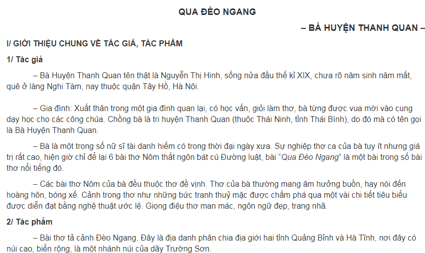 Qua đèo Ngang - Bà Huyện Thanh Quan - Để học tốt Ngữ Văn 7 