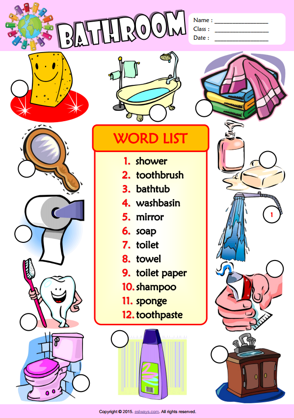 Bathroom Vocabulary English Worksheets