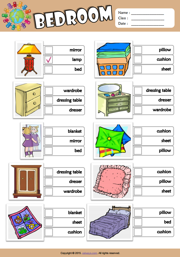 Bedroom Vocabulary English Worksheet