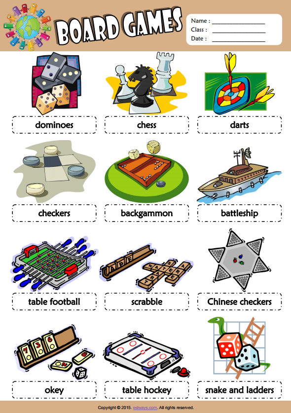 Board Games ESL Picture Dictionary For Kids