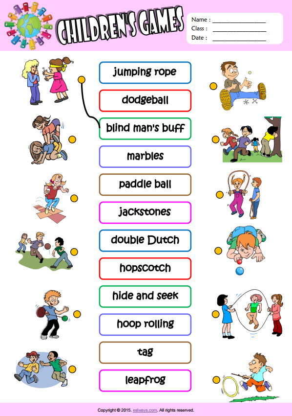 Children Games Esl Vocabulary Matching Exercise Worksheet For Kids