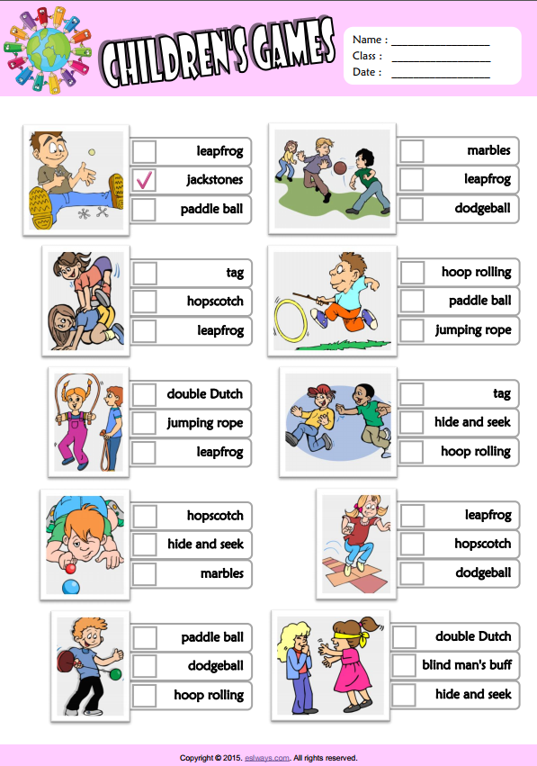 Children Games ESL Vocabulary Multiple Choice 