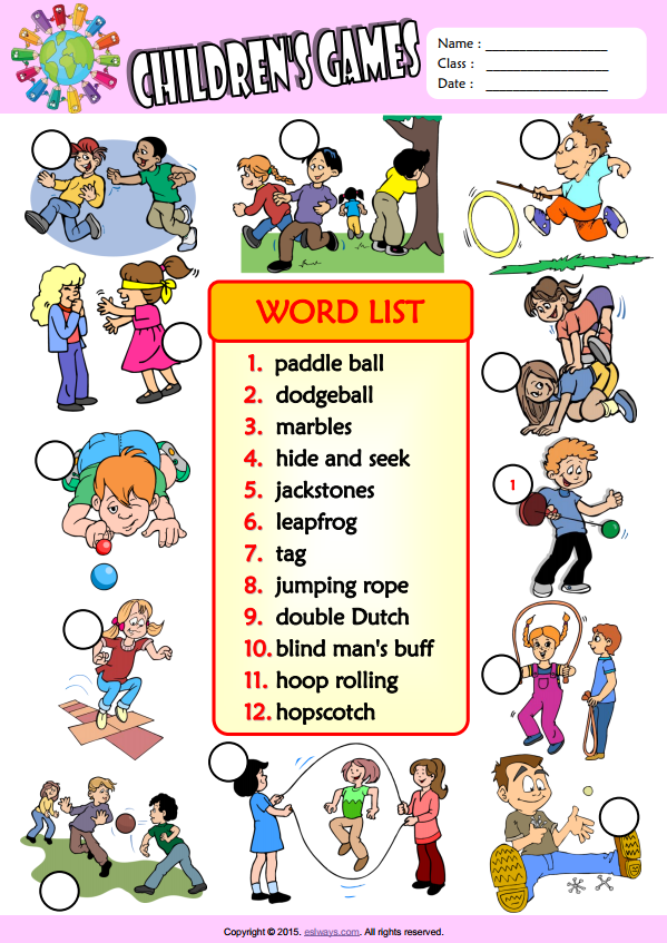 Children Games Esl Vocabulary Number The Pictures Worksheet
