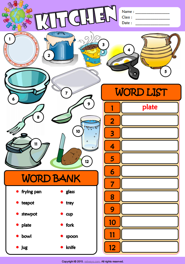 Kitchen ESL Vocabulary
