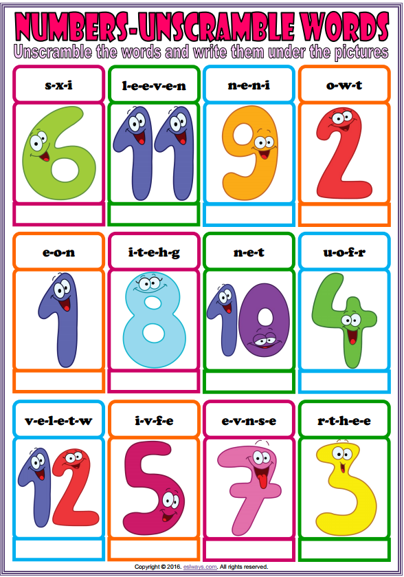 Numbers Esl Vocabulary Unscramble The Words Worksheet For Kids