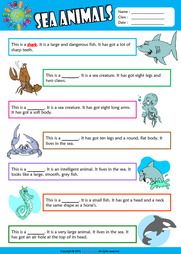 Sea Animals ESL Vocabulary Find The Words Worksheet For Kids 