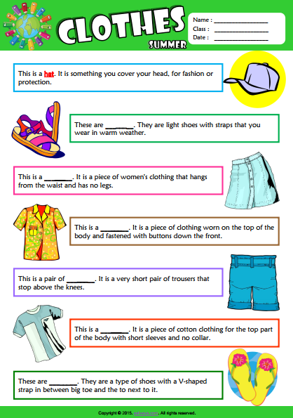 Summer Clothes ESL Vocabulary Find The Words