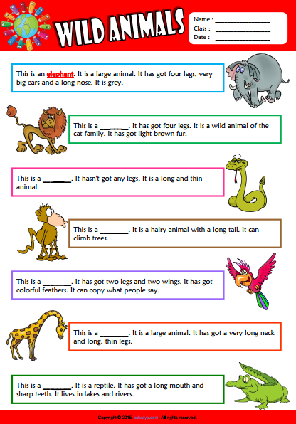 Wild Animals ESL Vocabulary Find The Words Worksheet For Kids 