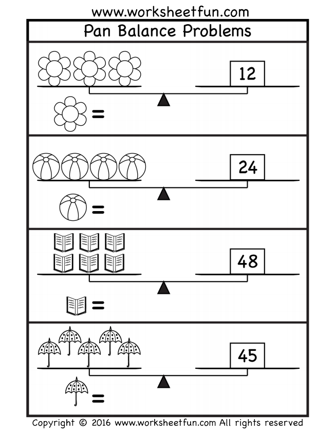 Pan Balance Problems – Two Worksheets