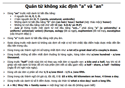 Quan Từ Khong Xac định A Va An Ngữ Phap Tiếng Anh Thong Dụng Hoc360 Net